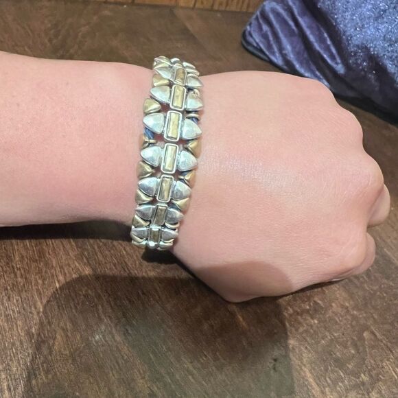 Lucky Brand Two Tone NAVY BLUE Leather Corded Bracelet Toggle metal festival - Picture 2 of 5